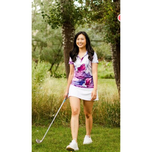 Yata Shirt Abstract Purple Short Sleeve Golf Polo with V Neck and Collar small - Picture 3 of 10